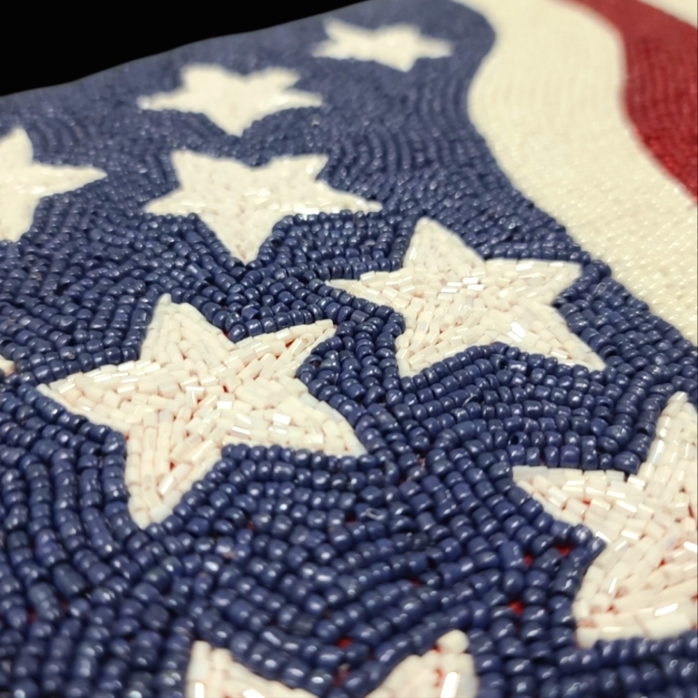 4pc Set Patriotic 4th Of July Flag Square Beaded Placemats Chargers Americana - Picture 2 of 6